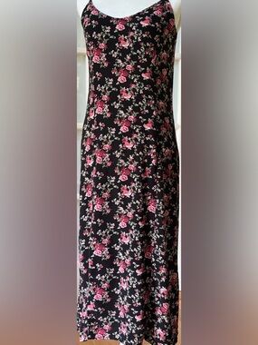 Wallflower Black Floral Midi Slip Dress Spaghetti Strap Bias Cut S
